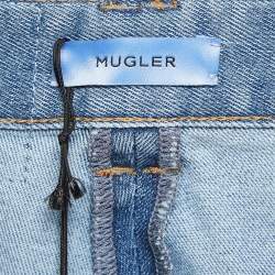 Pre Owned Mugler Blue Denim and Jersey Zip NI-Material Detail Jeans M Waist 28"