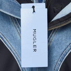 Pre Owned Mugler Blue Denim and Jersey Zip NI-Material Detail Jeans M Waist 28"