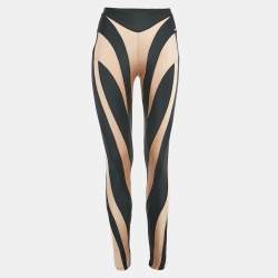 Mugler Tan/Black Paneled Jersey Spiral Leggings M