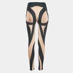 Mugler Tan/Black Paneled Jersey Spiral Leggings M