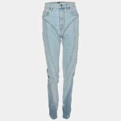 MUGLER Blue Denim Panelled Skinny Jeans M