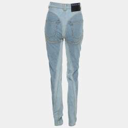 MUGLER Blue Denim Panelled Skinny Jeans M