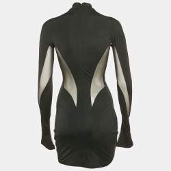 مملوكة مسبقًا Mugler x H&M Black Tulle Trim Jersey Bodycon Dress S