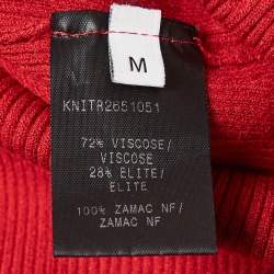 MUGLER Red Rib Knit Stud Detail Bodycon Dress M
