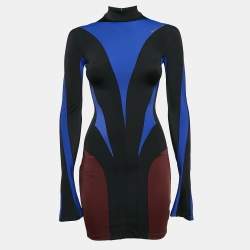 Pre Owned Mugler x H&M Multicolor Paneled Jersey Full Sleeve Mini Dress XS