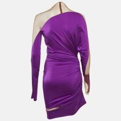 MUGLER Purple Jersey Ruched Mini Dress M