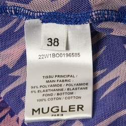 Pre Owned Mugler Pink/Blue Star Print Mesh Bodysuit S