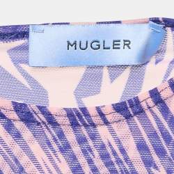 Pre Owned Mugler Pink/Blue Star Print Mesh Bodysuit S