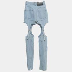 Pre Owned Mugler Blue Denim Cut-Out High Waist Denim Jeans S Waist 26"