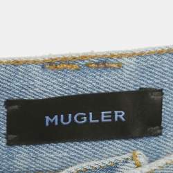 Pre Owned Mugler Blue Denim Cut-Out High Waist Denim Jeans S Waist 26"