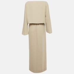 Pre Owned Mugler Taupe Crepe Cold Shoulder Top & Skirt Set M