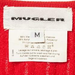 Pre Owned Mugler Red Rib Knit Short Sleeve Top M