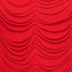 Pre Owned Mugler Red Rib Knit Short Sleeve Top M