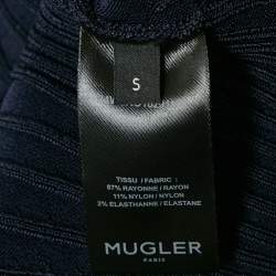 Pre Owned Mugler Navy Blue Rib Knit Strappy Bodycon Dress S