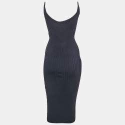 Pre Owned Mugler Navy Blue Rib Knit Strappy Bodycon Dress S