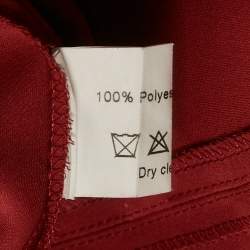 Pre Owned MUGLER Maroon Embroidered Collar Crepe Belted Maxi Dress L 