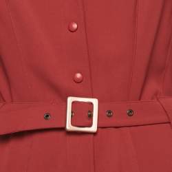 Pre Owned MUGLER Maroon Embroidered Collar Crepe Belted Maxi Dress L 