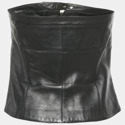 Pre Owned MUGLER Black Leather Strapless Top M
