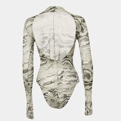 Pre Owned Mugler Grey Camouflage Print Mesh Bodysuit L