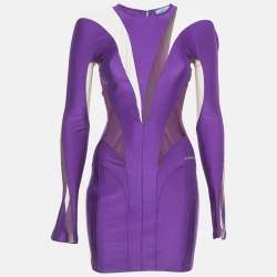 Pre Owned Mugler Purple Jersey and Tulle Mini Bodycon Dress S