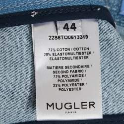 Pre Owned Mugler Blue Tulle Trim Denim Corset Top L