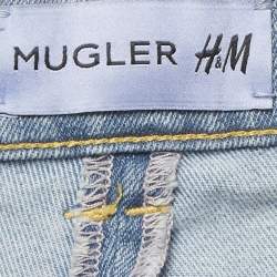 Pre Owned MUGLER X H&M Blue & Black Panel Denim Spiral Skinny Jeans M Waist 27"