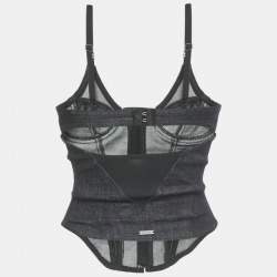 مملوكة مسبقًا توب موغلر كورسيه دنيم كحلي بتفاصيل شبك مقاس صغير (سمول)