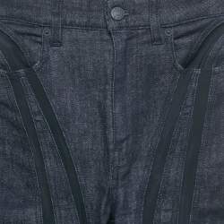 Pre Owned MUGLER Navy Blue Mesh Trim Denim Capri S