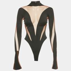Pre Owned Mugler x H&M Black/Brown Jersey and Mesh Sheer Trim Set S/M