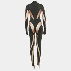 Pre Owned Mugler x H&M Black/Brown Jersey and Mesh Sheer Trim Set S/M