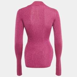 مملوكة مسبقًا Mugler Pink Lurex Rib Knit Mock Neck Pullover S