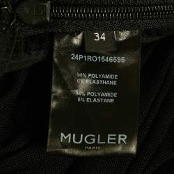 Pre Owned MUGLER Black Mesh Ruched Bodycon Dress S