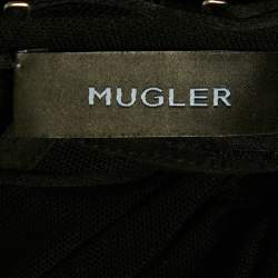 Pre Owned MUGLER Black Mesh Ruched Bodycon Dress S