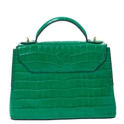 Mulberry Green Croc Embossed Leather Mini Seaton Top Handle Bag