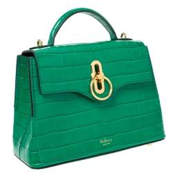 Mulberry Green Croc Embossed Leather Mini Seaton Top Handle Bag