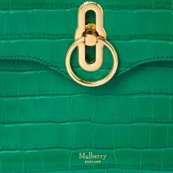Mulberry Green Croc Embossed Leather Mini Seaton Top Handle Bag
