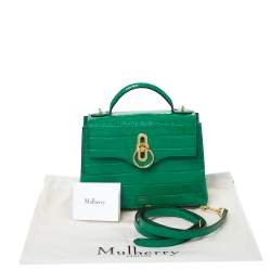 Mulberry Green Croc Embossed Leather Mini Seaton Top Handle Bag