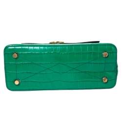 Mulberry Green Croc Embossed Leather Mini Seaton Top Handle Bag