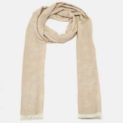 Mulberry Beige Logo Jacquard Wool Blend Scarf 