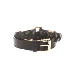 Mulberry Black Leather Braided Belt 85 CM