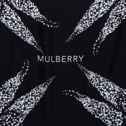 Mulberry Black Floral Logo Print Silk Scarf