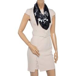 Mulberry Black Floral Logo Print Silk Scarf