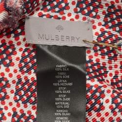 Mulberry Red & Navy Blue Dotty Printed Silk Square Scarf