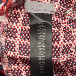 Mulberry Red & Navy Blue Dotty Printed Silk Square Scarf