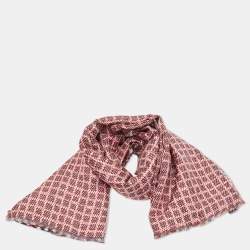 Mulberry Red & Navy Blue Dotty Printed Silk Square Scarf