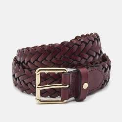 Mulberry Burgundy Woven Leather Buckle Belt S