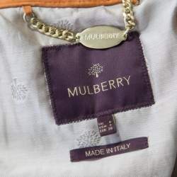 Mulberry Tan Brown Suede Floppy Bow Detail Biker Jacket S
