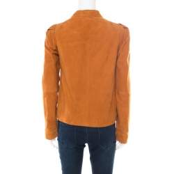 Mulberry Tan Brown Suede Floppy Bow Detail Biker Jacket S