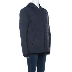 Mulberry Navy Blue Quilted Zip Front Hooded Jacket L