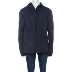Mulberry Navy Blue Quilted Zip Front Hooded Jacket L